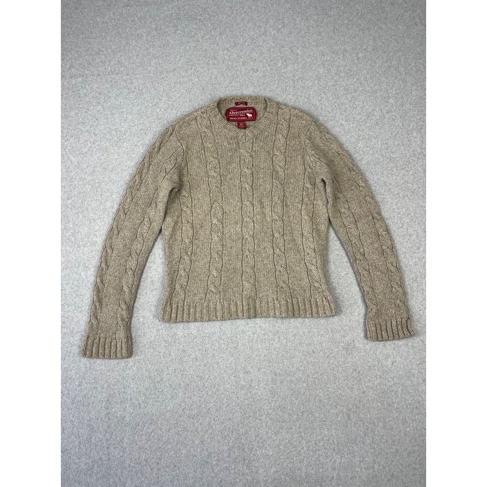 Vintage Abercrombie & Fitch Sweater Womens XL Brown Cable Knit Wool Muscle Fit